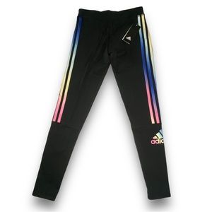 Adidas Girls Regular Fit Black with Rainbow Stripes Cotton Leggings Size XL NWT